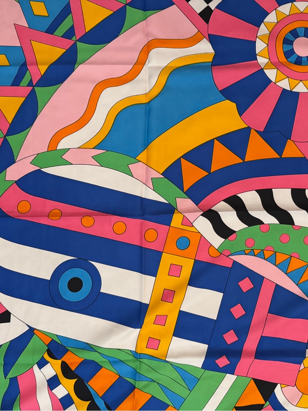 Designer-style 90cm Silk Blue Pink Geometric Horse Art Scarf Print-New - Picture 3 of 4